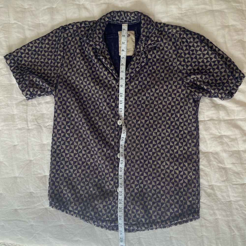 OAS Men's Puzzle Cuba Terry Button Blue Up Shirt